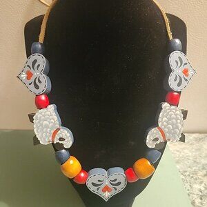 Handmade Wooden Sheep Lamb Bear & Heart Pendant Necklace / Baby Garland Vintage